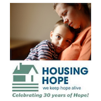 Housing Hope logo, mother and child